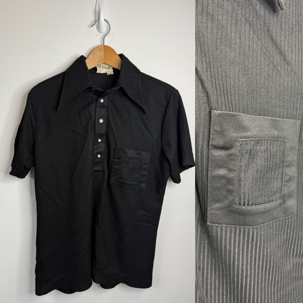 D’Avila Black Short Sleeve Collared Men’s Sheer Shirt (M)